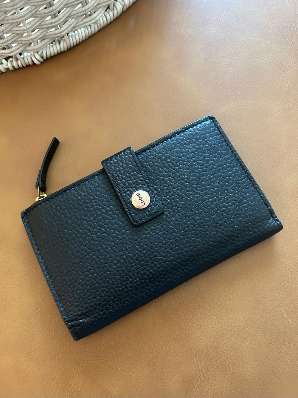 Lodis Black Pebbled Leather Kate North South French Purse